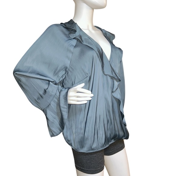 A new day women's flounce long sleeve
V-neck ruffle wrap blouse
Color Teal Blue - Picture 4 of 9